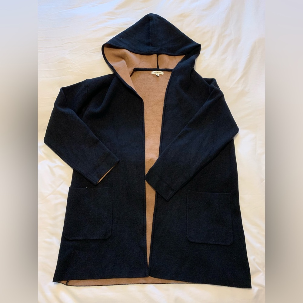 MAX STUDIO womens long hood sweater black brown S
